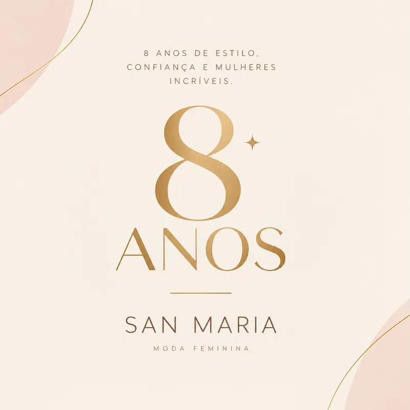Arte dos 8 anos da San Maria: o número 8 em dourado sobre fundo creme.